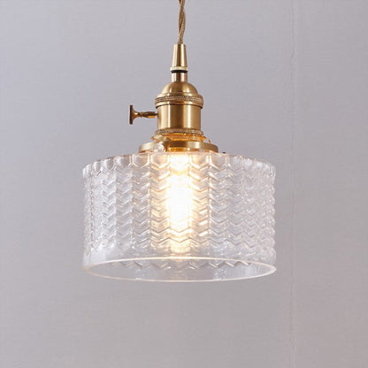Glass Hanging Fixture with Copper Accent 6 Inches Clear Modern E26 Socket Hardwired Adjustable Drop for Kitchen Dining Room Entry Hallway