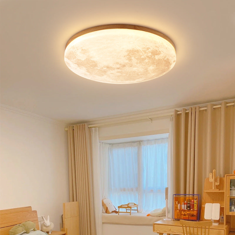 Round Wood Ceiling Light 15 in LED Flush Mount Fixture 24W 2400lm for Bedroom Living Room Hallway Modern Lighting