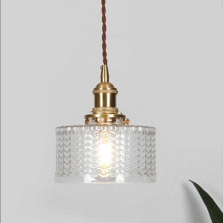 Glass Hanging Fixture with Copper Accent 6 Inches Clear Modern E26 Socket Hardwired Adjustable Drop for Kitchen Dining Room Entry Hallway