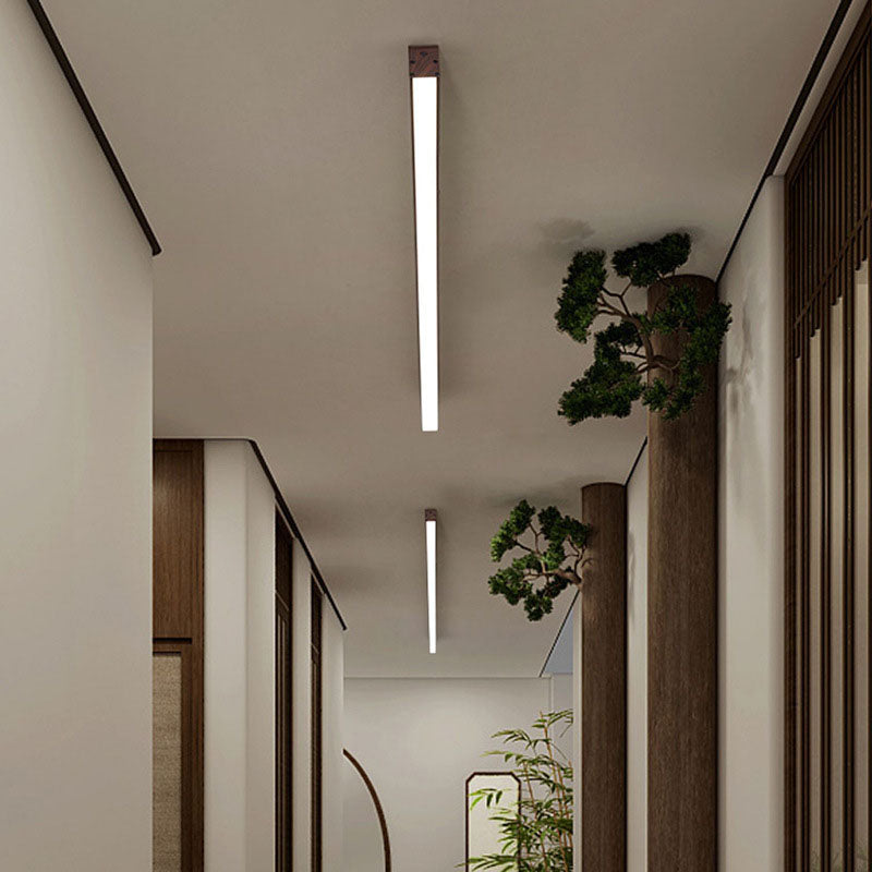 Hardwired LED Ceiling Light Fixture 24 in Aluminum Walnut Finish for Bedroom Living Room Hallway Low Profile Modern Indoor Lighting
