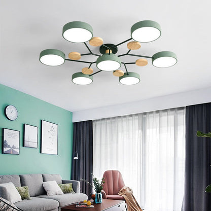 Scandinavian Ceiling Light Fixture 35 in Dimmable LED Flush Mount Wood Iron Acrylic for Bedroom Living Room Kitchen Dining Room Modern Minim