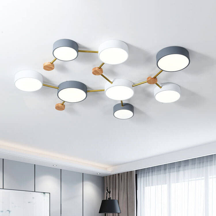 Rectangular LED Ceiling Light 36W Gray Wood and Metal Low-Profile Design for Bedrooms Entryways Modern Home