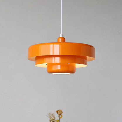 Hanging Ceiling Light Fixture for Kitchen Island Dining Room 14-Inch Round Tiered Metal Shade E26 Socket Adjustable Cord Modern Vintage Styl