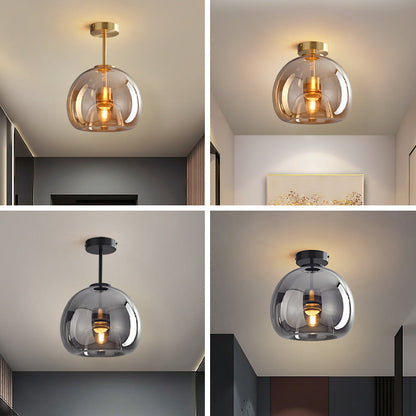 Ceiling Light Fixture Iron & Glass 10×11 inch Smoky Shade for Bedroom Hallway Living Room Modern Semi-Flush Design Hardwired E26 Base