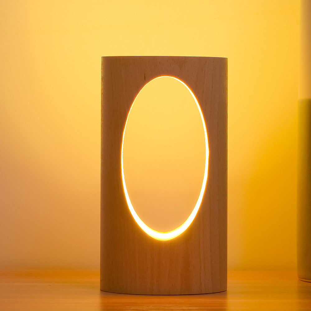 Wooden Column LED Desk Lamp with USB Power, Warm White Light for Bedroom & Office, Modern Japanese-Style Accent Light