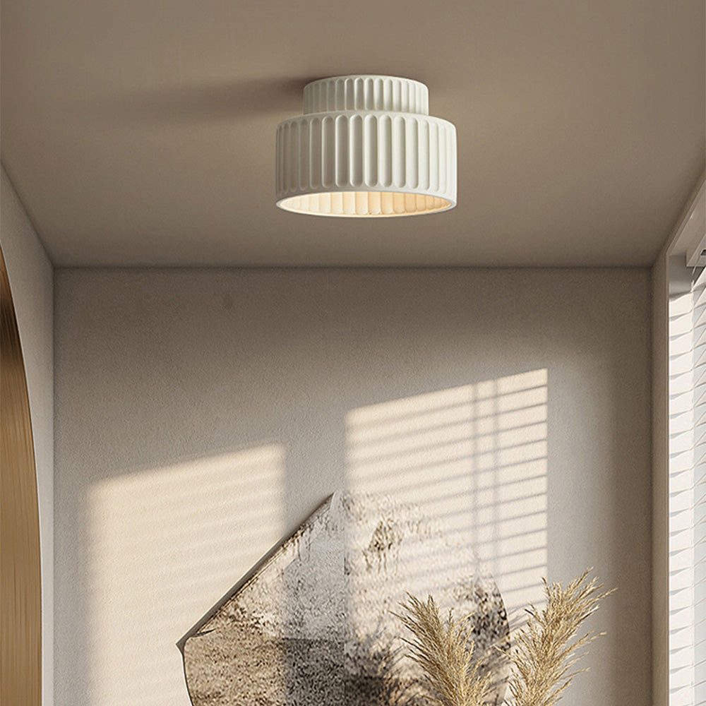 Flush Mount Resin Ceiling Light Fixture E27 Socket Textured Shade White for Kitchen Bedroom Hallway Low Profile Modern Minimalist Scandinavi