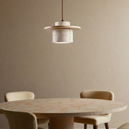 Stone Travertine LED Pendant Light Fixture with Adjustable Cord for Dining Room Kitchen Island Bedroom Reading Nook