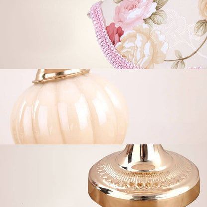Desk Lamp with Fabric Shade & Metal Base 16.5 Inches High for Bedroom Nightstand Reading Study Room Office Workspace E26 Socket Gold White A