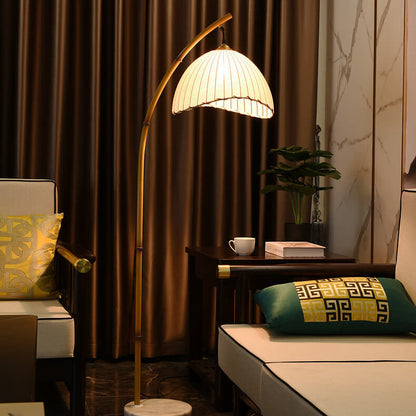 Contemporary Floor Lamp with Fabric Shade & Marble Base for Living Room, Bedroom, Hallway | Single-Bulb Standing Light Fixture with E26