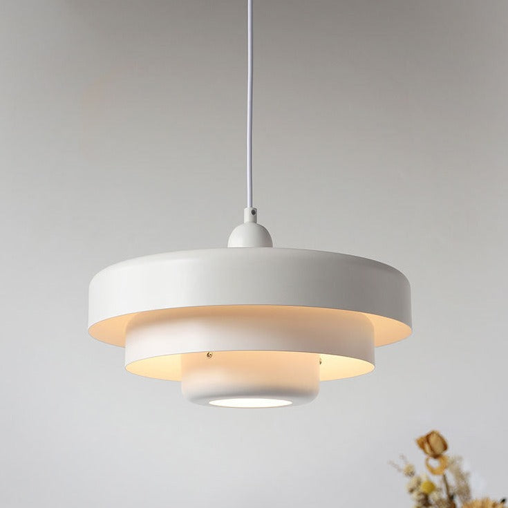 Hanging Ceiling Light Fixture for Kitchen Island Dining Room 14-Inch Round Tiered Metal Shade E26 Socket Adjustable Cord Modern Vintage Styl