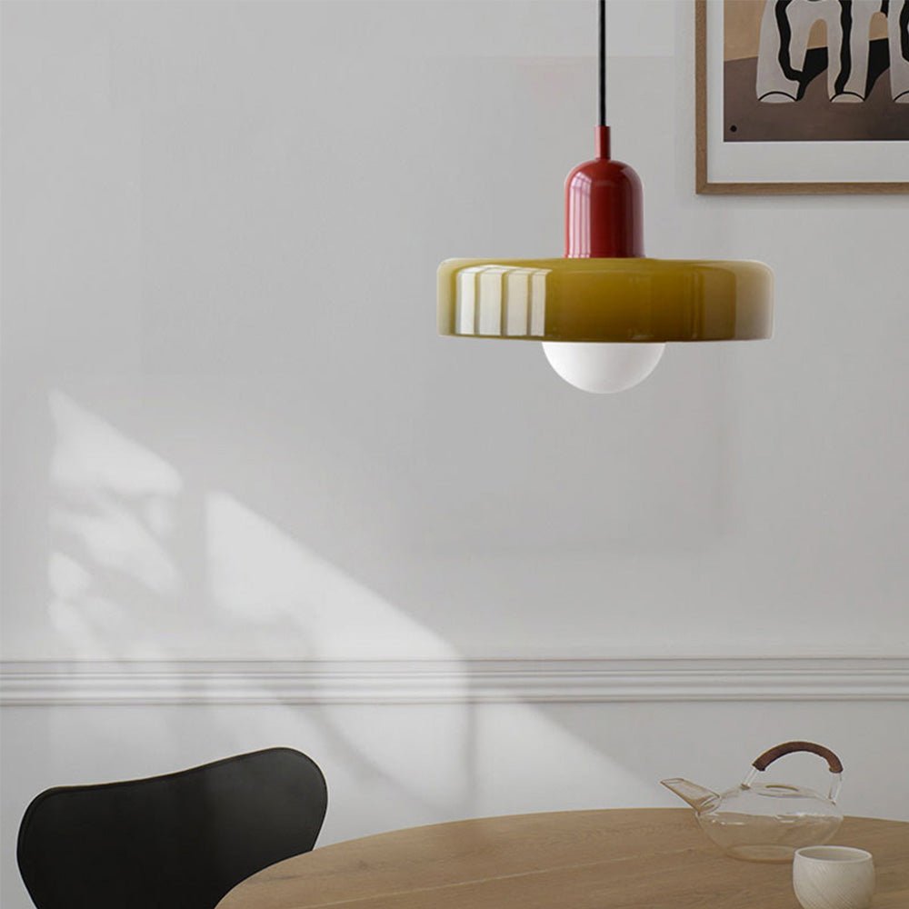 Art Glass Dome Pendant Light Fixture with Adjustable Cord for Kitchen Island Dining Room Bedroom | Modern Round Ceiling Hanging Lamp