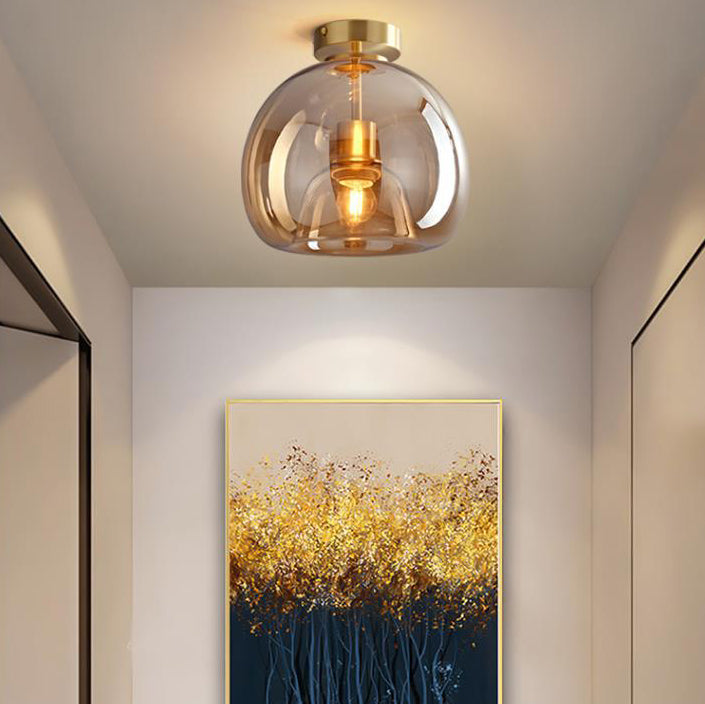 Ceiling Light Fixture Iron & Glass 10×11 inch Smoky Shade for Bedroom Hallway Living Room Modern Semi-Flush Design Hardwired E26 Base