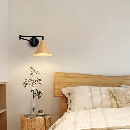 Adjustable Swing Arm Wall Light with Tapered Metal Shade - Hardwired Single Bulb Fixture for Bedside Reading & Living Spaces
