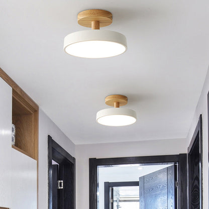 Flush Mount LED Light Fixture Wood Metal 12W for Bedroom Hallway Living Room Scandinavian Style Minimalist Low Profile Integrated Bulb Soft
