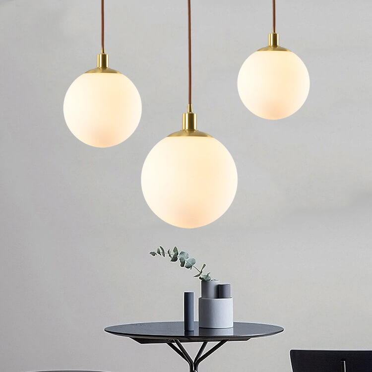 Adjustable Ceiling Pendant with Glass Shade for Entryway, Den, or Sleeping Space - Modern Suspended Fixture in White or Gold - 10 Inch Globe