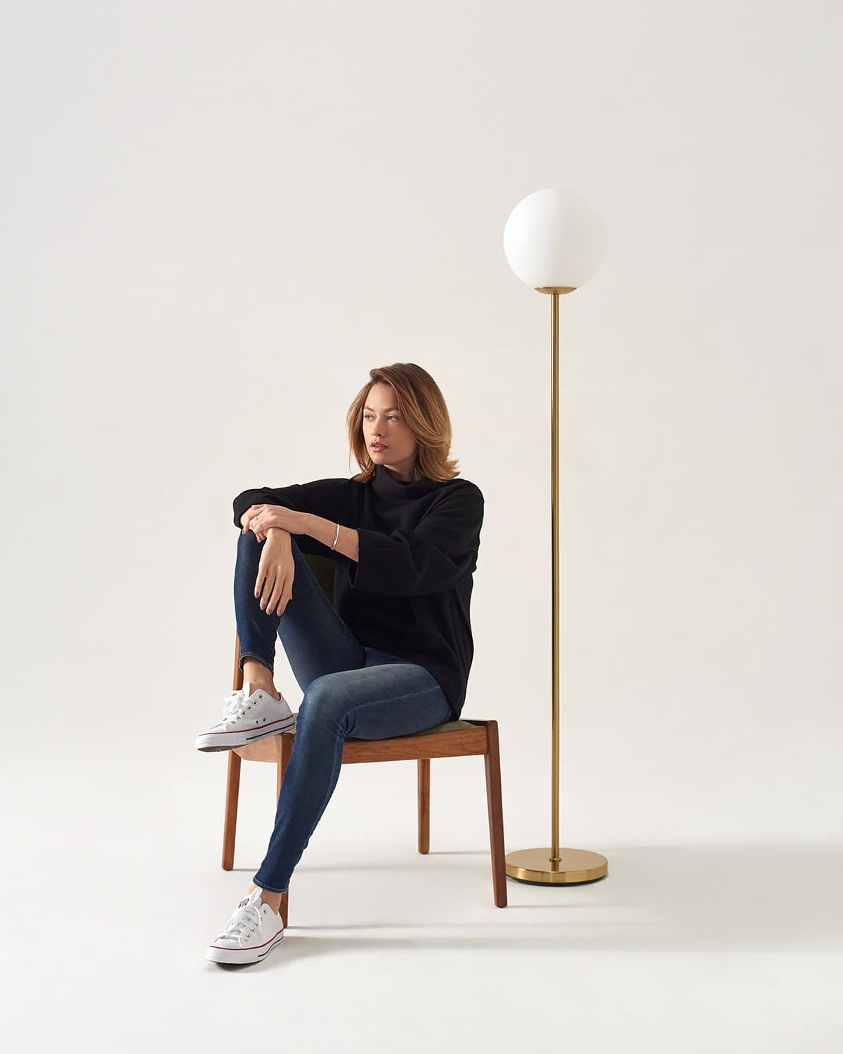 Brass Globe Standing Lamp 65 Inch Tall for Living Rooms Bedrooms Reading Corners Warm Ambient Lighting Metal Frame Foot Switch Modern Minima