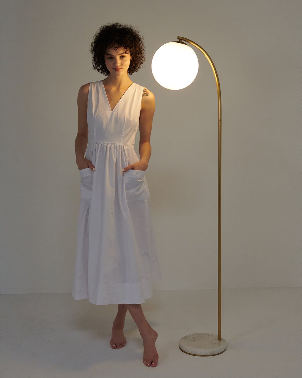 Curved Arc Floor Lamp with Marble Base & White Globe Shade 66 inches Tall Brass Accent Standing Light for Living Room Bedroom Reading Nook