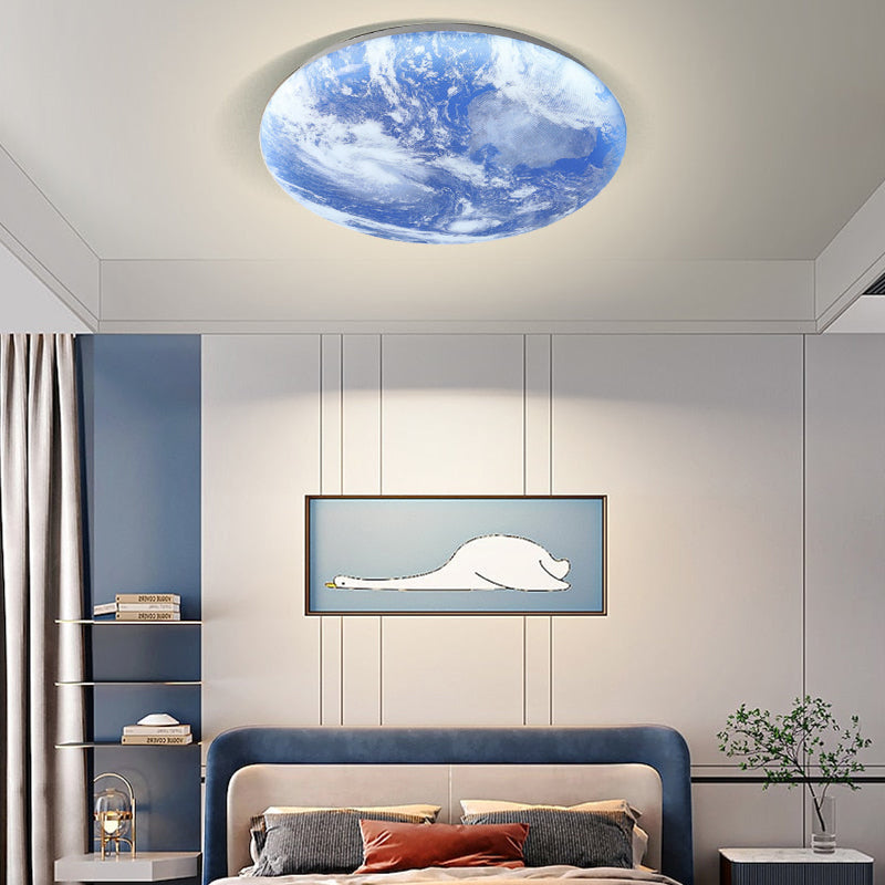 Round Flush Mount LED Fixture Moon Surface Wood & Acrylic 19 in Diameter Low Profile for Bedroom Living Room Hallway Ambient Lighting Japand