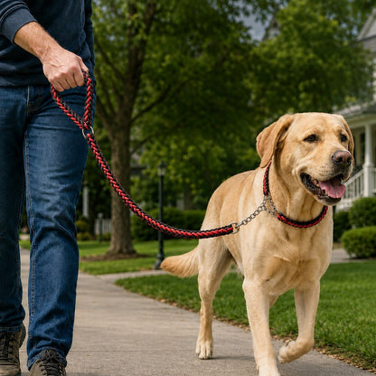 Ortekor Heavy-Duty Braided Dog Leash with Chain-Control Collar for Strong Pullers - Daily Walking & Training