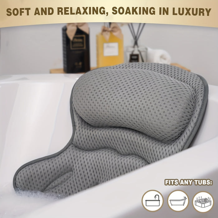 Spa Bath Pillow with Neck and Back Support – 4D Air Mesh Cushion with Suction Cups for Bathtub Relaxation