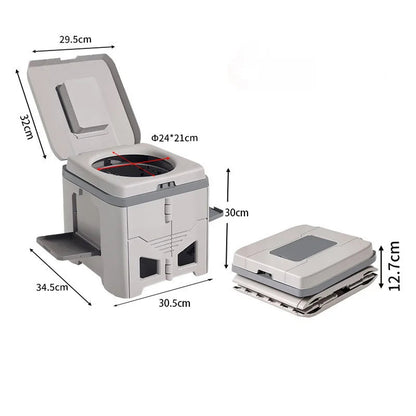 Collapsible Camp Toilet with Built-In Bag Dispenser – Portable Folding Seat for Camping, RV, Boat & Emergency Use – Adjustable Stabilizer