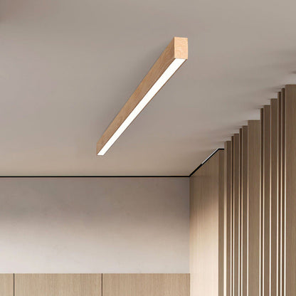 Rectangular Flush Mount LED Fixture 47 Inches Aluminum with Wood Grain Acrylic Diffuser for Dining Room Bedroom Office Natural Warm Minimali