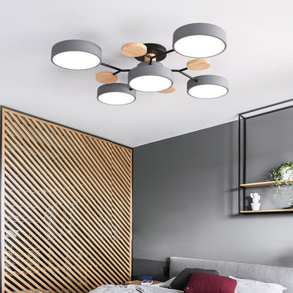 Scandinavian Ceiling Light Fixture 35 in Dimmable LED Flush Mount Wood Iron Acrylic for Bedroom Living Room Kitchen Dining Room Modern Minim