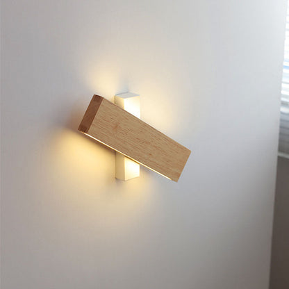 Rotating LED Wall Sconce with Wood Accent – Adjustable Minimalist Light for Bedroom & Living Room