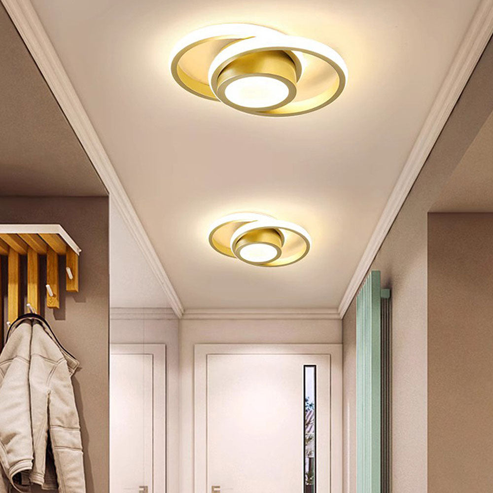 Double Ring LED Flush Mount Light Black Contemporary Overhead Fixture for Entryway Foyer Apartment Passageway Interior Decor