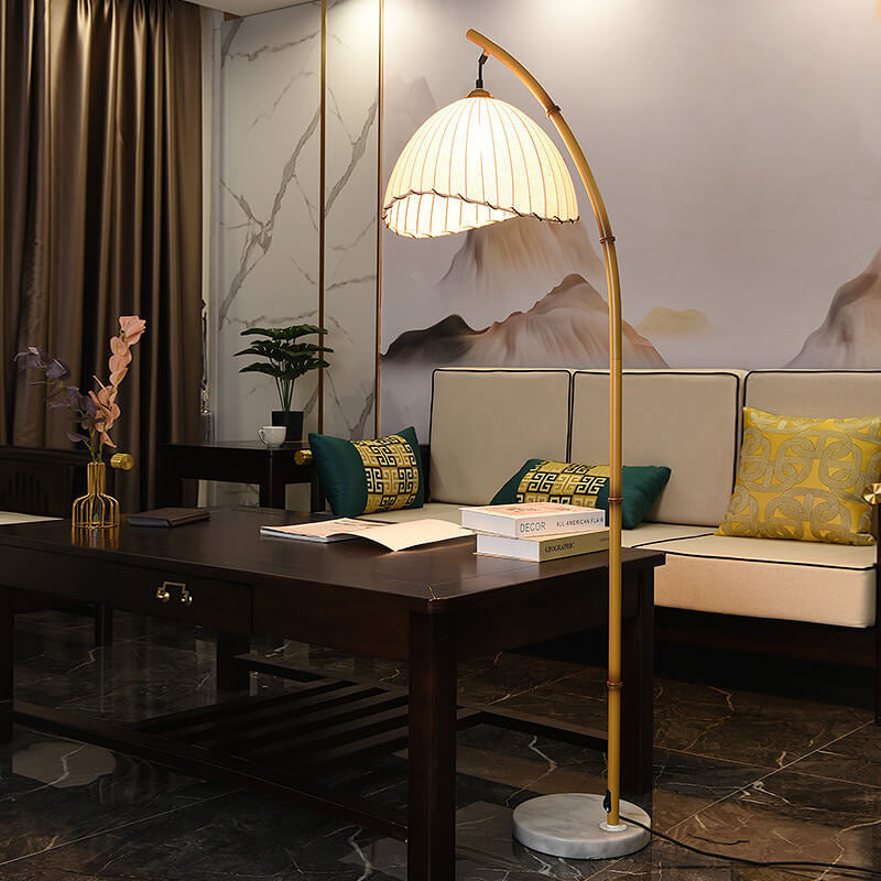 Contemporary Floor Lamp with Fabric Shade & Marble Base for Living Room, Bedroom, Hallway | Single-Bulb Standing Light Fixture with E26