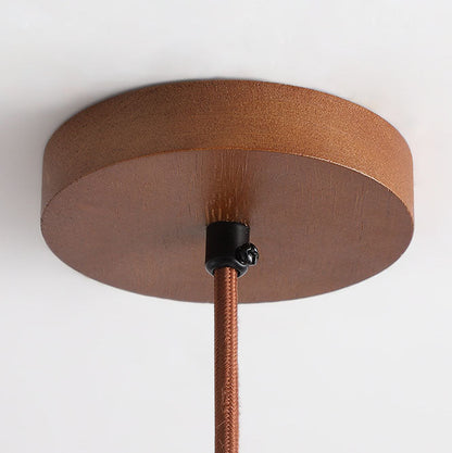 Japanese-Inspired Pendant Light with Yellow Travertine Shade & Wood Accent – Integrated LED Ceiling Fixture for Living Room, Bedroom