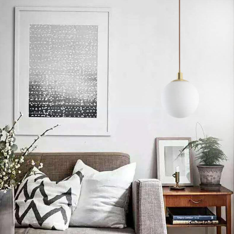 Adjustable Ceiling Pendant with Glass Shade for Entryway, Den, or Sleeping Space - Modern Suspended Fixture in White or Gold - 10 Inch Globe