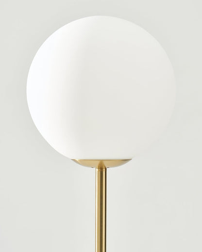 Brass Globe Standing Lamp 65 Inch Tall for Living Rooms Bedrooms Reading Corners Warm Ambient Lighting Metal Frame Foot Switch Modern Minima