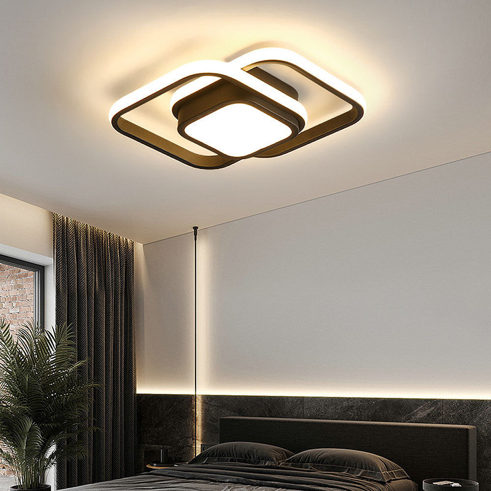 Double Ring LED Flush Mount Light Black Contemporary Overhead Fixture for Entryway Foyer Apartment Passageway Interior Decor