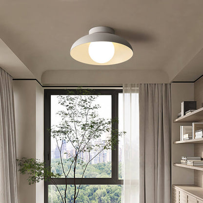 Single-Bulb Ceiling Light with Iron Frame and Glass Shade for Bedroom, Hallway, or Entryway