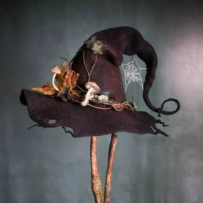 Handcrafted Merino Wool Witch Hat for Halloween Costume Party | Soft Felt Pointed Hat for Adults | Adjustable Nuno Felt Design
