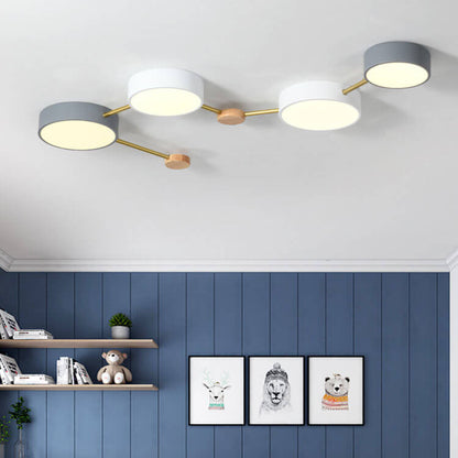 Rectangular LED Ceiling Light 36W Gray Wood and Metal Low-Profile Design for Bedrooms Entryways Modern Home
