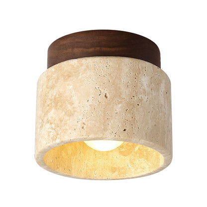 Flush Mount Stone & Wood Light Fixture 10 in Round Natural Beige for Low Ceilings Bedroom Entryway Cozy Overhead Lighting E26 Base
