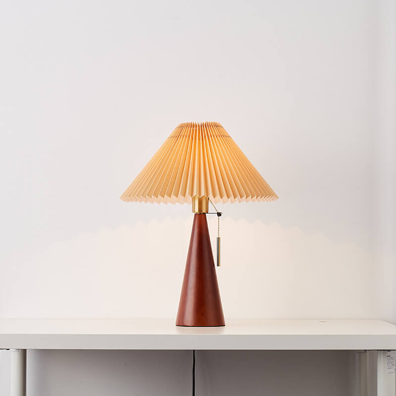 Wood Base Lamp with Fabric Shade E26 Socket for Bedroom Living Room Nightstand Desk Ambient Lighting Modern Asian Style Décor