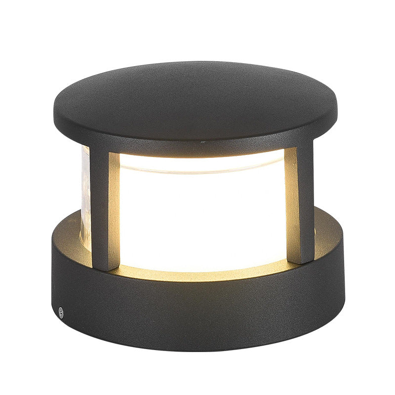 Compact Modern Black Aluminum LED Yard Light for Pathways, Gardens & Fences – Hardwired Outdoor Cylinder Fixture