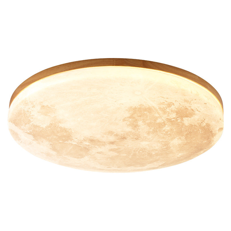 Circular LED Flush Mount Ceiling Light Wood Trim Acrylic Diffuser Hardwired Low Profile for Bedroom Hallway Kitchen Dining Room Entryway