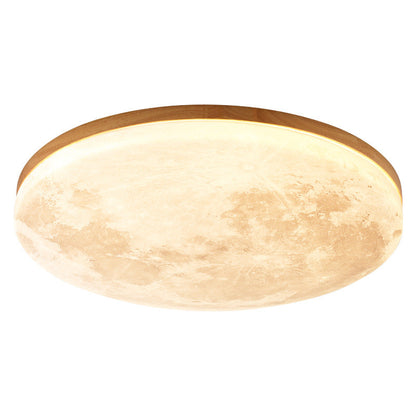 Circular LED Flush Mount Ceiling Light Wood Trim Acrylic Diffuser Hardwired Low Profile for Bedroom Hallway Kitchen Dining Room Entryway