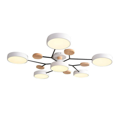 Scandinavian Ceiling Light Fixture 35 in Dimmable LED Flush Mount Wood Iron Acrylic for Bedroom Living Room Kitchen Dining Room Modern Minim