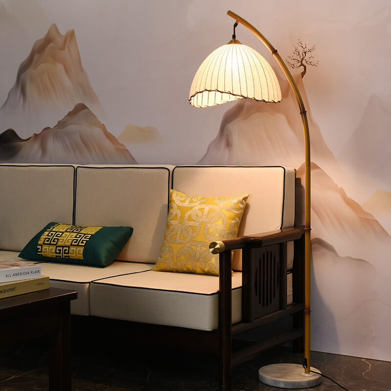 Contemporary Floor Lamp with Fabric Shade & Marble Base for Living Room, Bedroom, Hallway | Single-Bulb Standing Light Fixture with E26
