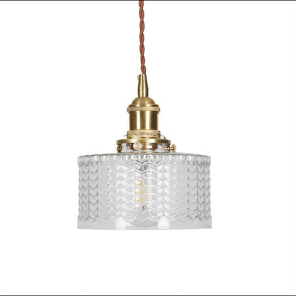 Glass Hanging Fixture with Copper Accent 6 Inches Clear Modern E26 Socket Hardwired Adjustable Drop for Kitchen Dining Room Entry Hallway