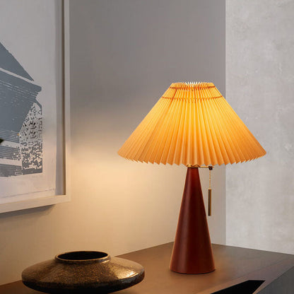 Wooden Bedside Lamp with Fabric Shade for Nightstand & Living Room Accent Lighting | 19 in Tall Asian-Inspired Design | Soft Glow E26 Base