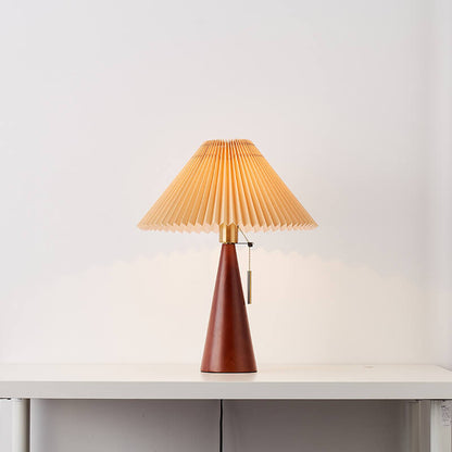 Wooden Bedside Lamp with Pleated Shade 14 in Dimmable Fabric Accent Light for Bedroom Living Room Reading Nook Japandi Scandinavian Decor