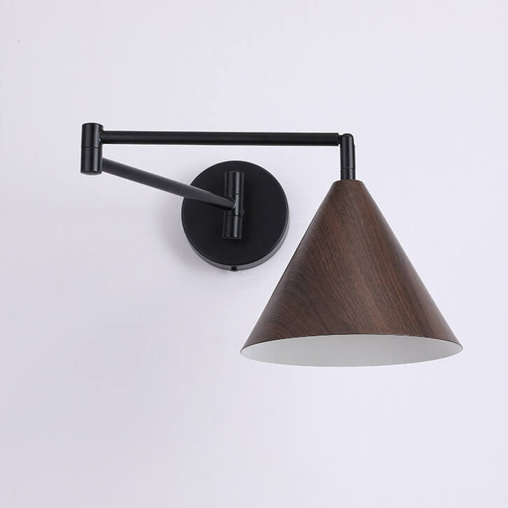 Adjustable Swing Arm Wall Light with Tapered Metal Shade - Hardwired Single Bulb Fixture for Bedside Reading & Living Spaces