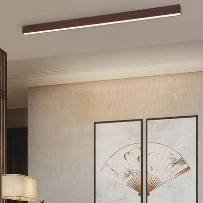 Hardwired LED Ceiling Light Fixture 24 in Aluminum Walnut Finish for Bedroom Living Room Hallway Low Profile Modern Indoor Lighting