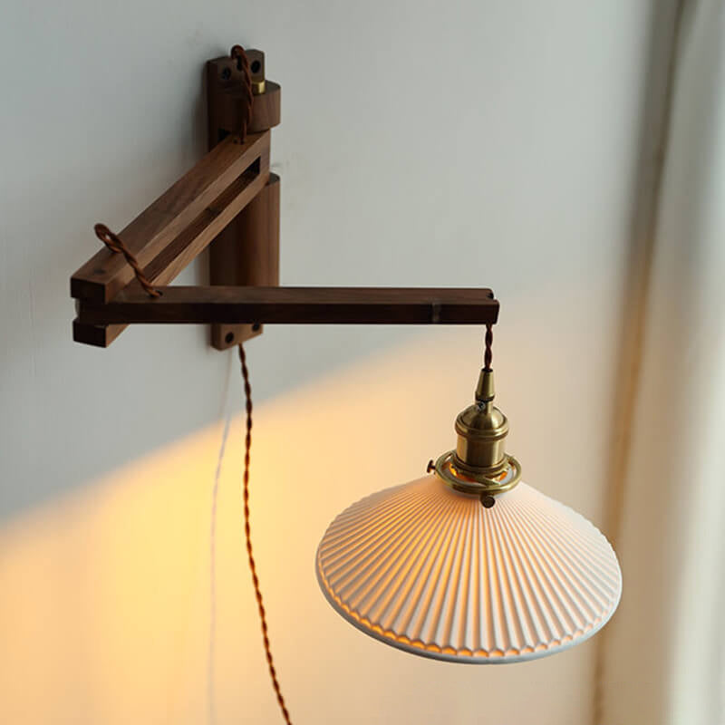 Adjustable Wood & Glass Wall Sconce with Swing Arm for Bedrooms, Hallways & Living Spaces